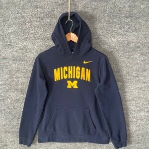 Nike Michigan Wolverines Boys XL Navy Blue Fleece Pullover Hoodie Pocket